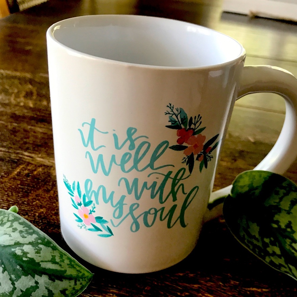 Large white beautifully printed mug